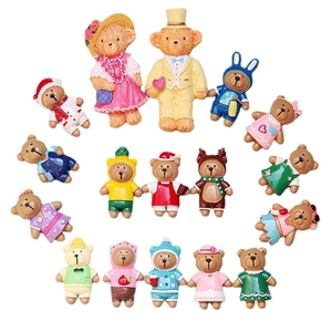 Assorted cartoon resin bear figurines for DIY accessories and fridge magnets 16-piece set