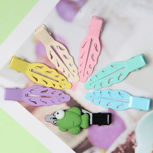 Hollow Leaf Shaped Alloy Hair Clips Macaron Color No Trace Side Clip Sweet Painted Duckbill Clip Headwear For Women Girls