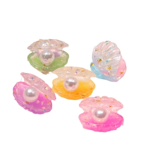 5pcs gradient glitter resin shells with pearls for DIY crafts and phone case decor