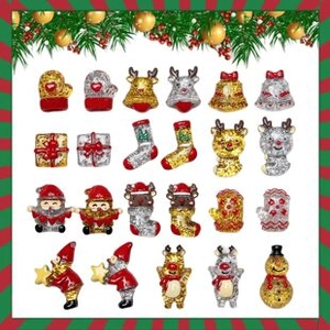Flat lay of glittery Christmas resin charms including Santa, reindeer, and snowmen for DIY crafts