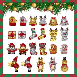 Charmes de Noël en Résine Pailletée Dos Plat Père Noël Bonhomme de Neige Renne pour Décoration DIY Pinces à Cheveux