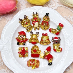 Breloques de Noël en résine pailletée avec Père Noël et renne pour bricolage DIY