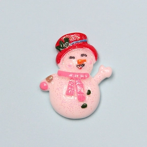 Figurine bonhomme de neige rose pailleté en résine avec bonnet de Noël pour DIY créatif