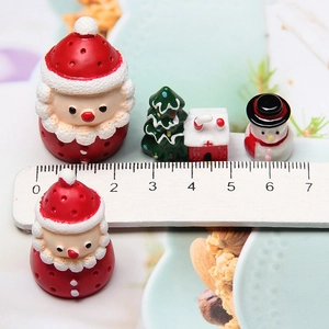 Miniature Christmas resin figurines set including Santa Claus and Xmas tree with ruler