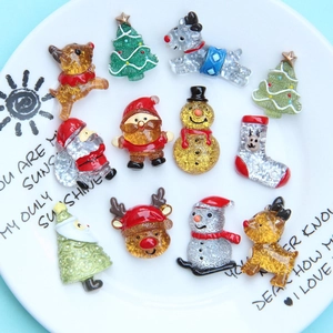 Ciondoli in Resina di Natale Brillantini Trasparenti Accessori Fai da Te per Fermagli per Capelli Babbo Natale Renna Pupazzo di Neve