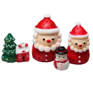 Miniature resin Christmas figurine set with Santa Claus snowman and snowy tree