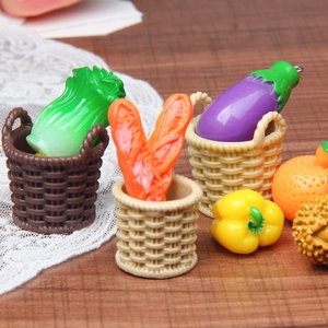 Miniature resin vegetable set with realistic baskets for dollhouse kitchen play