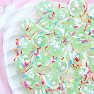 Handmade green dessert style resin beads with sugar needle detail for DIY jewelry making