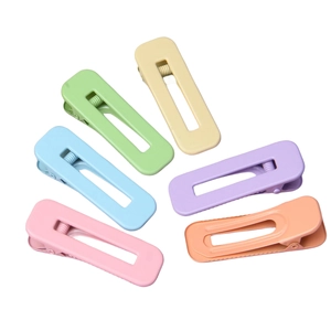 6-piece set of matte macaron color rectangular hollow metal hair clips for women