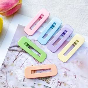 Women Macaron Color Rectangular Hollow Hair Clip Alloy Matte Seamless Duckbill Clip No Trace Hairpin Sweet Daily Hair Accessory