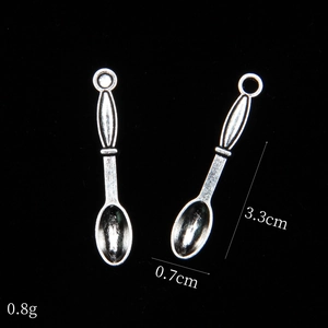 Detailed size view of retro silver alloy spoon charms with 3.3cm length and 0.7cm width
