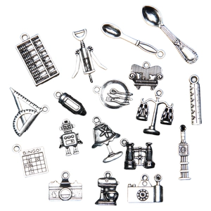Set of vintage alloy charms featuring retro spoon camera and clock for DIY jewelry making