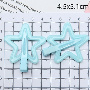 Set of two light blue star-shaped metal hair clips with 5.1cm measurement scale