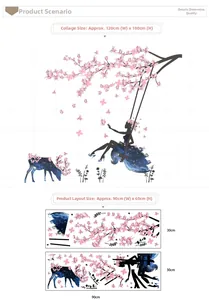 Detail view showing layout and 120x100cm dimensions of starry elk and floral wall stickers