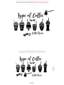 Detail showing the layout and application size for the 30x45cm coffee wall sticker set
