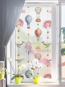 Static Cling Window Film Frosted Privacy Glass Sticker Cartoon Whale Hot Air Balloon Waterproof PVC Removable Film For Bathroom