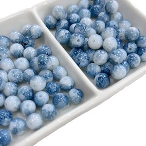 8mm ink wash style gradient glass beads with blue and white marble pattern for DIY jewelry