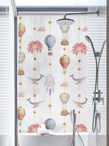 Translucent static cling window film with cartoon hot air balloon and whale pattern