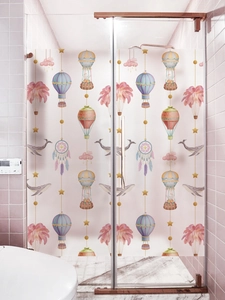 Frosted glass privacy film for bathroom window with hot air balloon and feather patterns