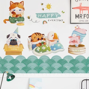 Cartoon Animal Wall Sticker Self-Adhesive PVC Oil-Proof Waterproof Wall Decal For Kitchen Kids Room Home Decor