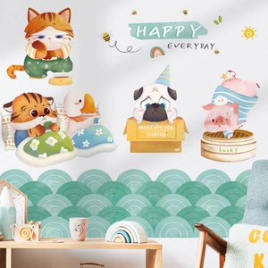 Waterproof cartoon animal wall stickers for kitchen with cat and tiger patterns