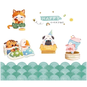 Waterproof kitchen oil-proof wall stickers with cute cartoon animal design