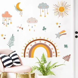 Rainbow cloud wall stickers with sun and stars for kids bedroom nursery decoration
