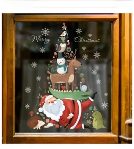 Detailed Christmas window stickers with Santa, reindeer and forest animals on glass pane