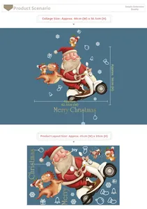 Detailed Christmas wall decals set featuring Santa on motorcycle with dinosaurs and snowflakes