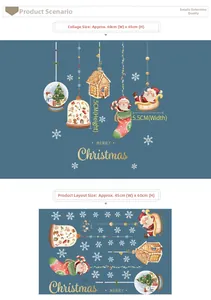 Christmas window decals showing Santa and gingerbread house with 60x65cm layout details