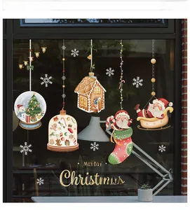 Detailed Christmas window decals featuring Santa, snowflakes, and festive Merry Christmas text