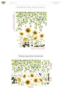 Sunflower and panda wall sticker detail showing dimensions and layout for home decor
