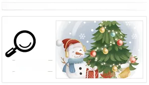 Detailed Christmas window stickers featuring snowman and decorated tree with gift boxes