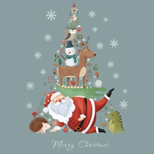 Merry Christmas wall stickers featuring Santa, reindeer and tree for glass window decor