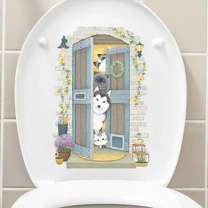 Cute Animal Peeking 3D Toilet Sticker PVC Waterproof Cartoon Dog Cat Wall Decal For Bathroom Home Decor Removable Self Adhesive