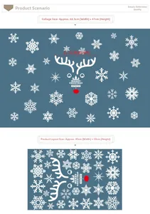 Detailed view of white snowflake and reindeer Christmas wall decals with 45x30cm layout