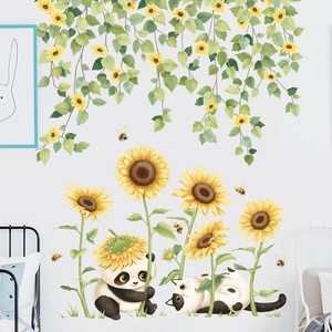 Sunflower and panda wall stickers for home bedroom and living room background decor