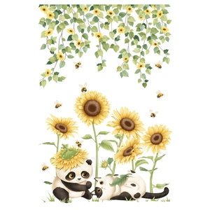 Floral toilet lid stickers with sunflowers, cute animals, and bees for bathroom decor