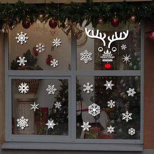 Christmas window stickers set with white snowflakes and reindeer face for 2025 holiday decor
