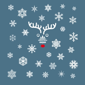 Christmas reindeer window stickers with white snowflakes for 2025 New Year glass decoration