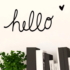 Sticker mural noir mat Hello style nordique avec cœur pour décoration de maison moderne