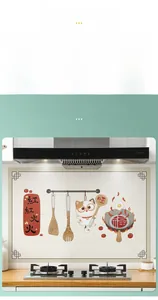 Detailed heat resistant kitchen wall sticker featuring cartoon cats and oil-proof texture