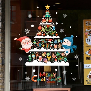 Stickers de Noël pour vitrine avec Père Noël bonhomme de neige et sapin décoration fête