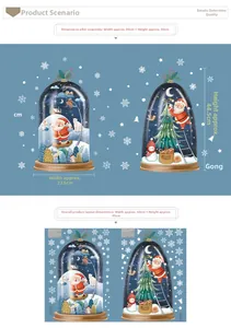 Tabella dettagliata delle taglie per adesivi murali di Natale con Babbo Natale e pupazzo di neve