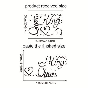 Détail du sticker mural King Queen noir avec dimensions et mise en page en PVC
