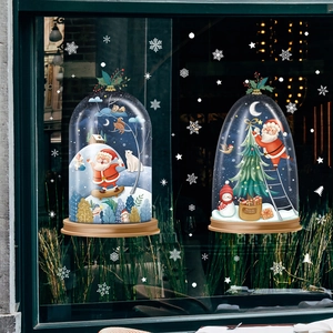 Adesivi natalizi per finestre con Babbo Natale, orso polare e albero sotto campana