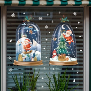 Adesivi natalizi per finestre con palle di neve di Babbo Natale e fiocchi bianchi per vetro