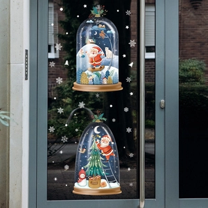 Adesivi natalizi per vetri con Babbo Natale e fiocchi per decorazione festiva della casa
