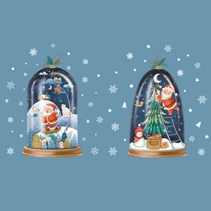 Adesivi murali natalizi in PVC con sfere di neve, Babbo Natale e scene invernali