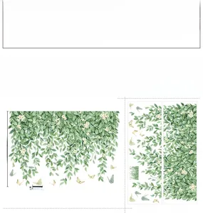 Stickers muraux feuilles tropicales vertes et papillons dimensions 81x55,5 cm détail